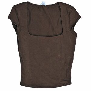 Garage Brown Scoop Neck Fitted Top XS Y2K Minimal Basic